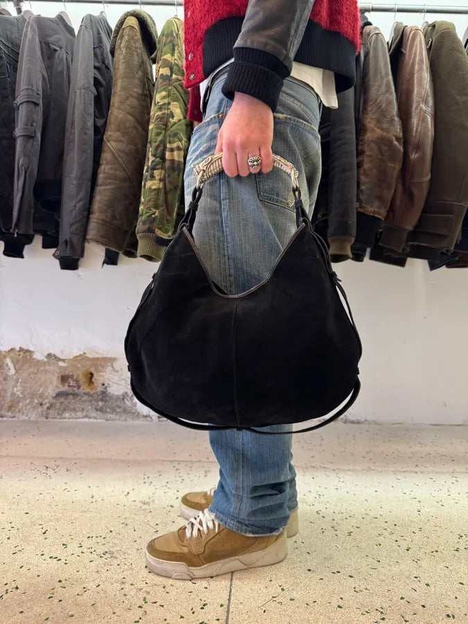 FW2001 Yves Saint Laurent Tom Ford Mombasa Metal Horn Black Suede Leather Handle Bag gjWXCsq 1