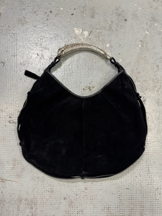 FW2001 Yves Saint Laurent Tom Ford Mombasa Metal Horn Black Suede Leather Handle Bag gjWXCsq 4