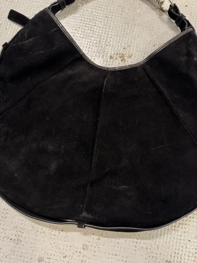 FW2001 Yves Saint Laurent Tom Ford Mombasa Metal Horn Black Suede Leather Handle Bag gjWXCsq 5