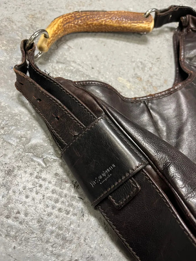 FW2001 Yves Saint Laurent Tom Ford Mombasa Organic Horn Handle Dark Brown Leather Bag cNlSIoh 2