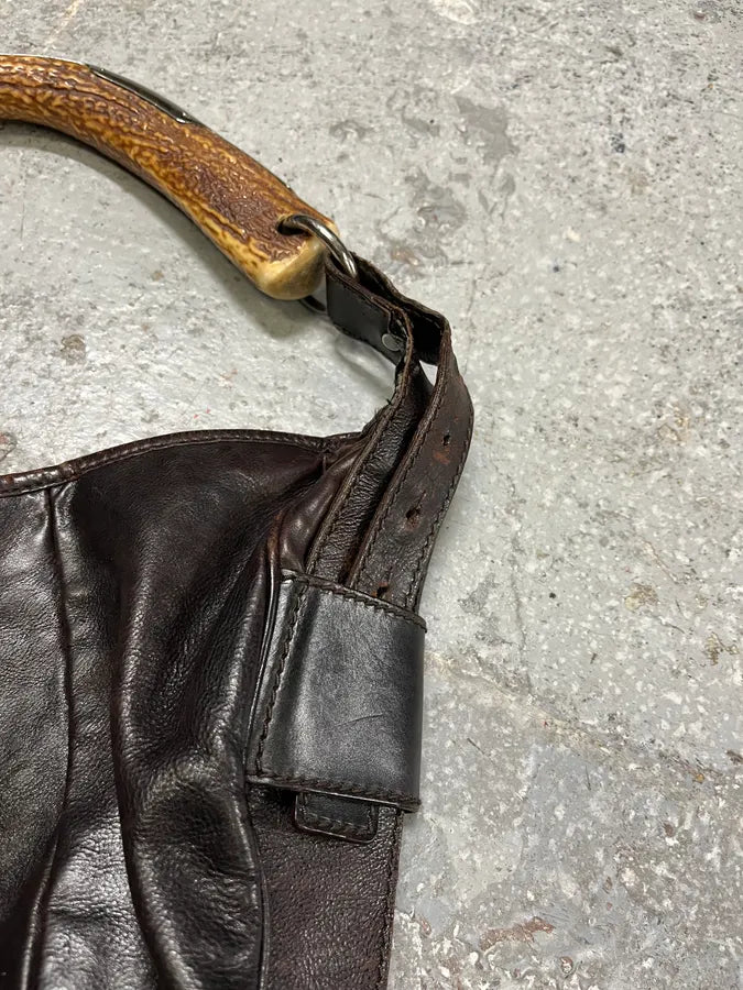 FW2001 Yves Saint Laurent Tom Ford Mombasa Organic Horn Handle Dark Brown Leather Bag cNlSIoh 4