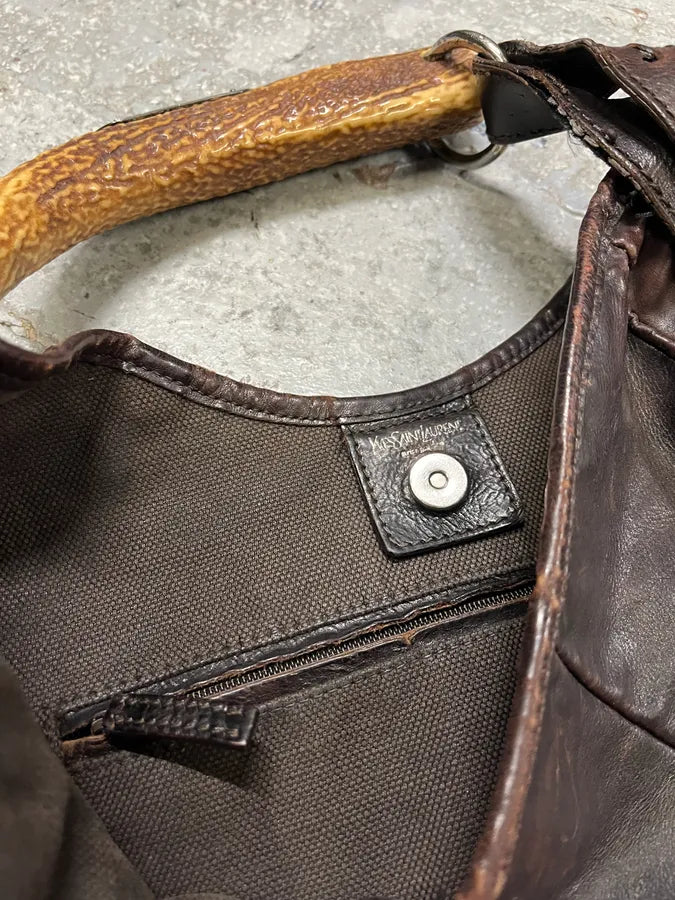 FW2001 Yves Saint Laurent Tom Ford Mombasa Organic Horn Handle Dark Brown Leather Bag cNlSIoh 6