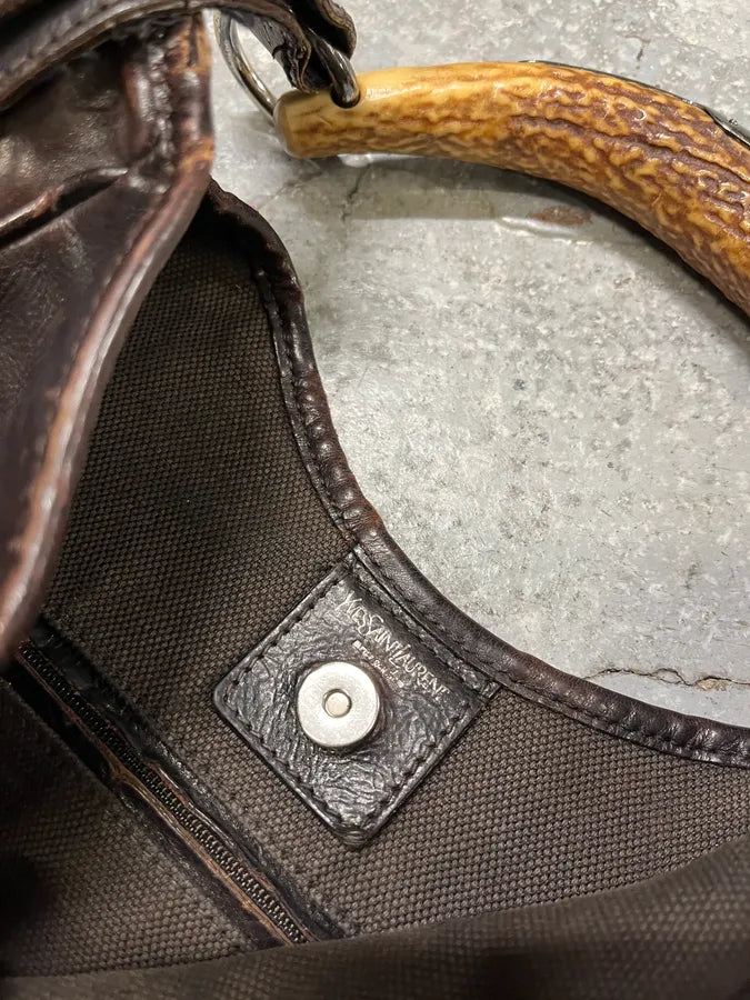 FW2001 Yves Saint Laurent Tom Ford Mombasa Organic Horn Handle Dark Brown Leather Bag cNlSIoh 7