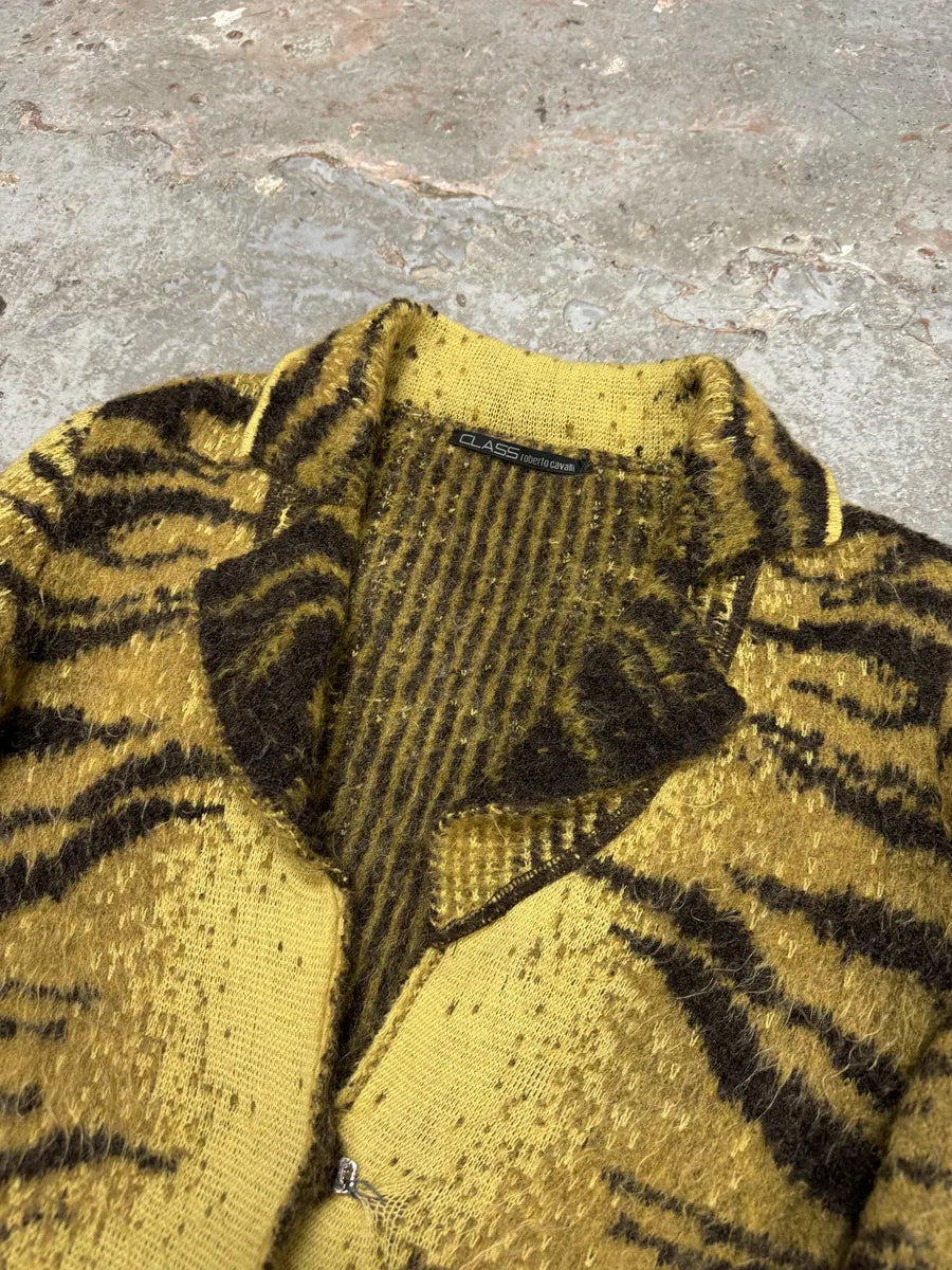 FW2002 Cavalli Safari Yellow Tiger Wool Mohair Cardigan karoCtB 4