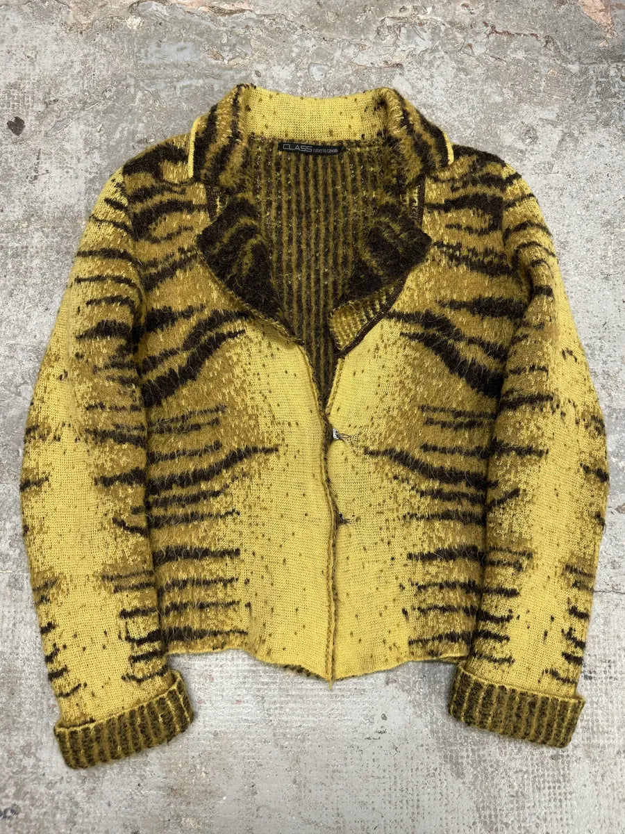 FW2002 Cavalli Safari Yellow Tiger Wool Mohair Cardigan karoCtB 5