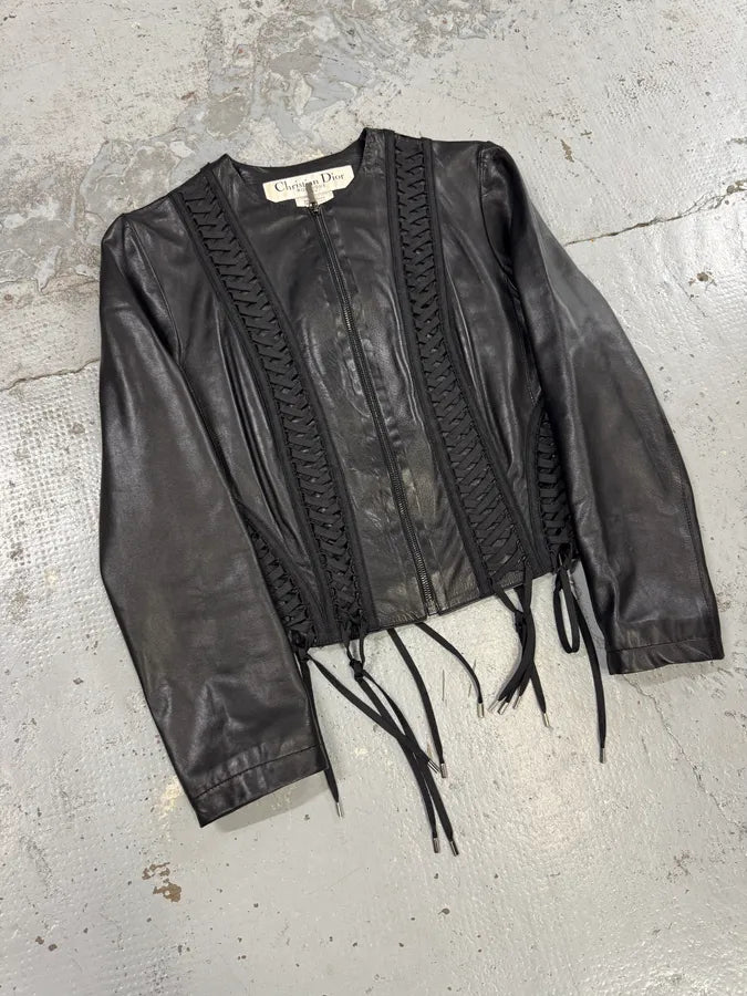FW2002 Christian Dior Black Lamb Leather Corset Lace-Up Jacket by John Galliano RXEUUQO 4