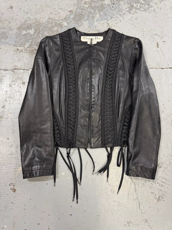 FW2002 Christian Dior Black Lamb Leather Corset Lace-Up Jacket by John Galliano RXEUUQO 6