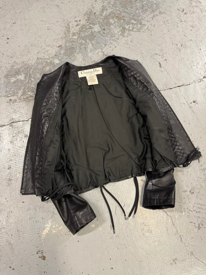 FW2002 Christian Dior Black Lamb Leather Corset Lace-Up Jacket by John Galliano RXEUUQO 7