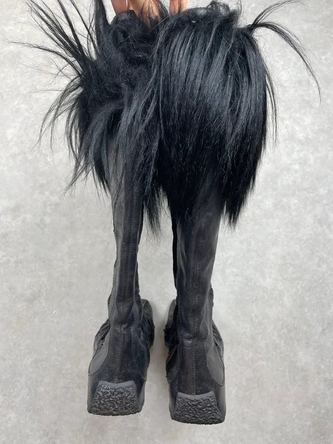 FW2002 Christian Dior Black Leather Fur-Trimmed Ninja Boots by Galliano cBvuGNc 6