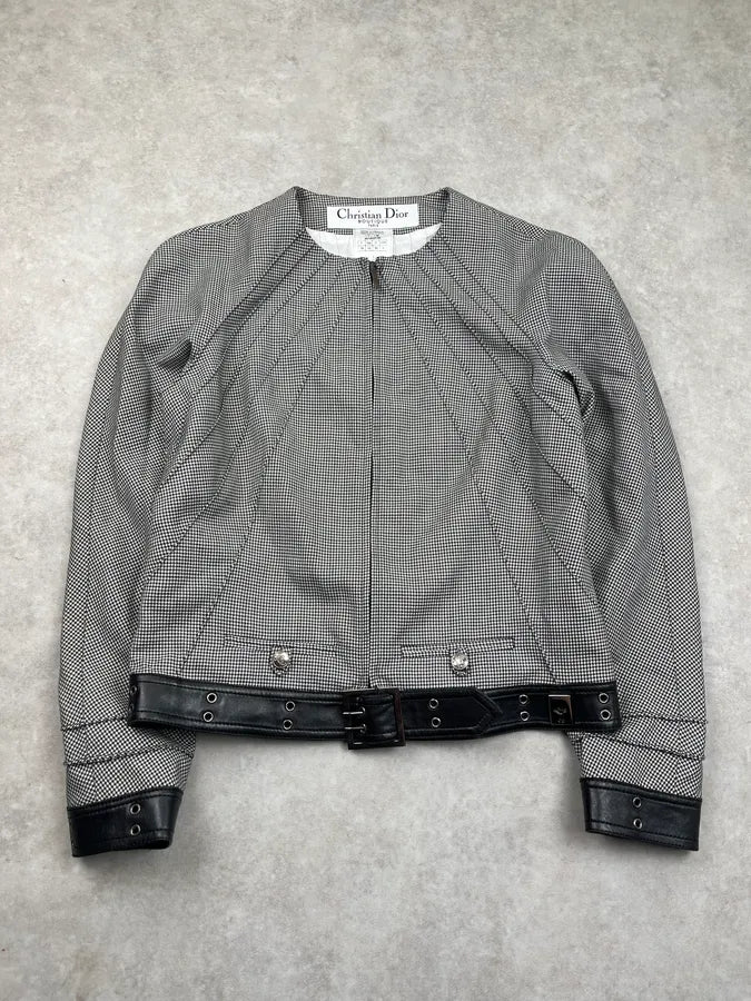 FW2002 Christian Dior Checkered Wool & Leather White Jacket by Galliano pDnKBDG 0
