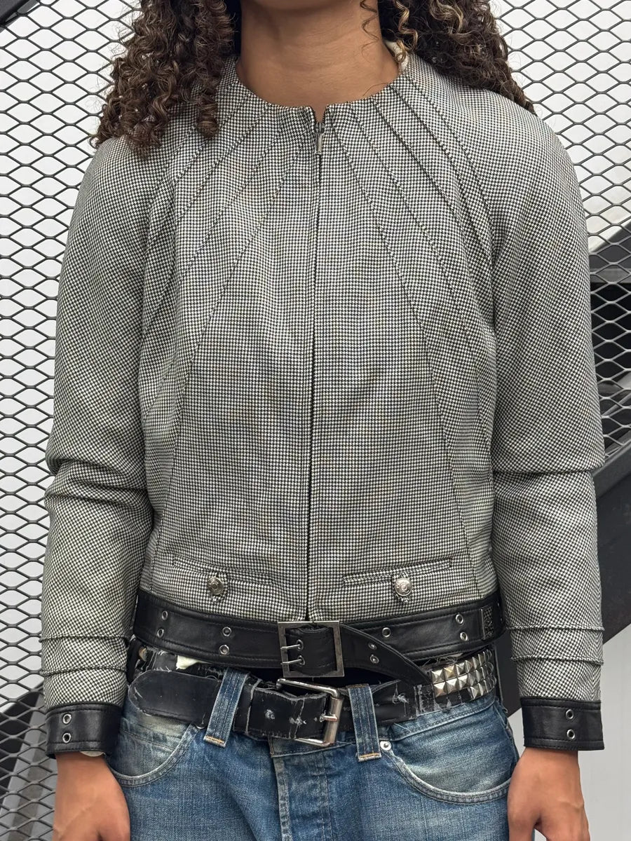 FW2002 Christian Dior Checkered Wool & Leather White Jacket by Galliano pDnKBDG 1