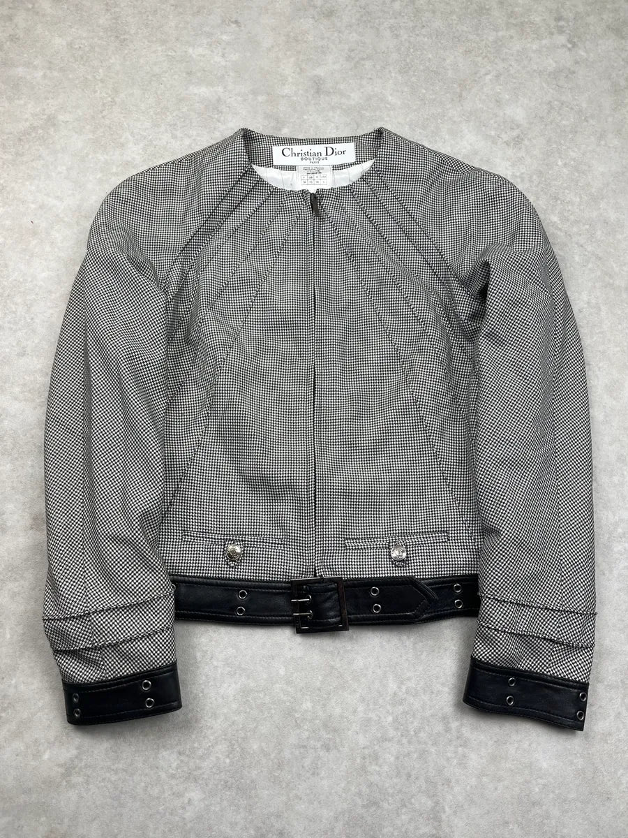 FW2002 Christian Dior Checkered Wool & Leather White Jacket by Galliano pDnKBDG 3