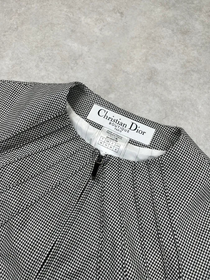 FW2002 Christian Dior Checkered Wool & Leather White Jacket by Galliano pDnKBDG 4
