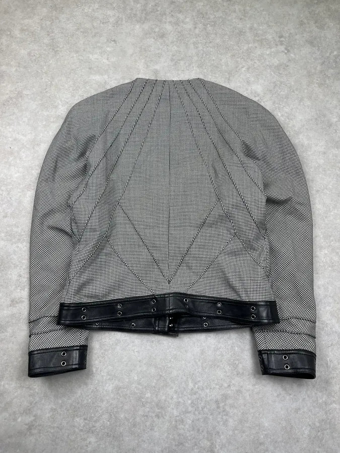 FW2002 Christian Dior Checkered Wool & Leather White Jacket by Galliano pDnKBDG 7