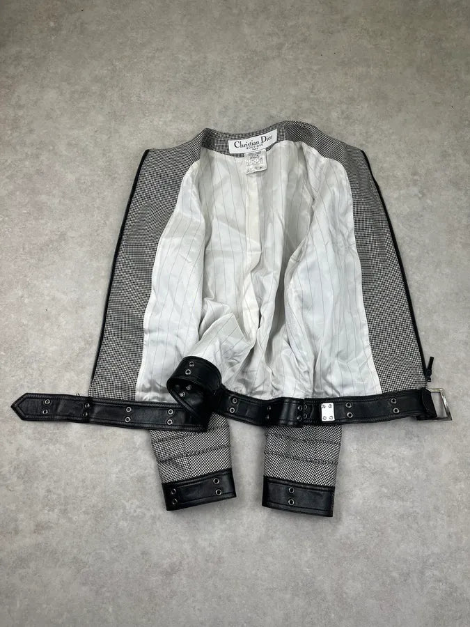 FW2002 Christian Dior Checkered Wool & Leather White Jacket by Galliano pDnKBDG 8