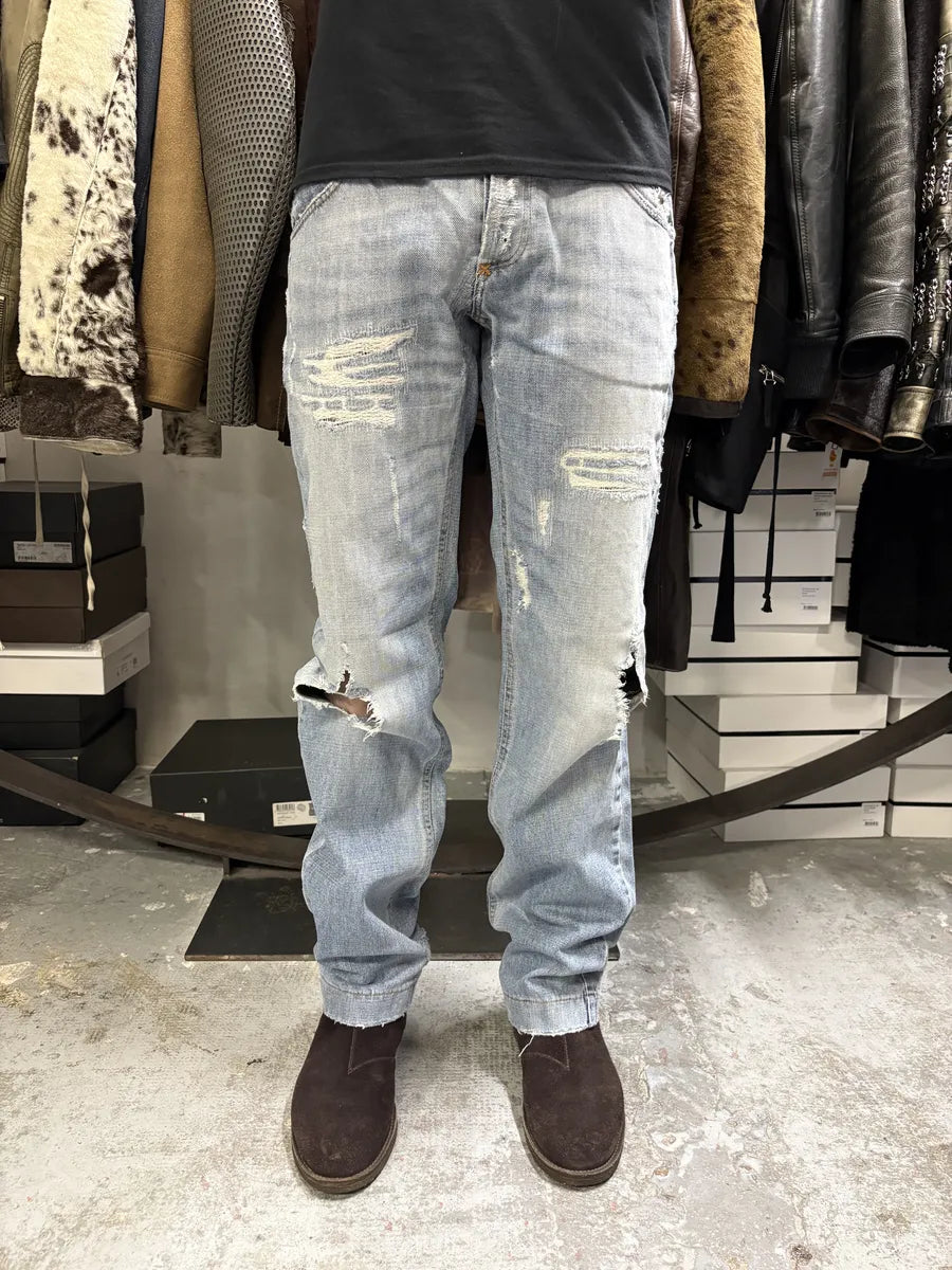 FW2002 Dolce & Gabbana Blue Distressed Denim Jeans pxqnVsC 0