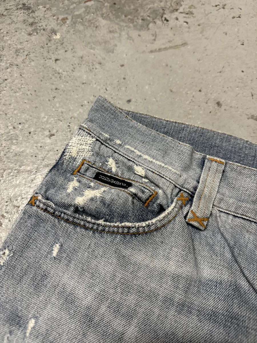 FW2002 Dolce & Gabbana Blue Distressed Denim Jeans pxqnVsC 10