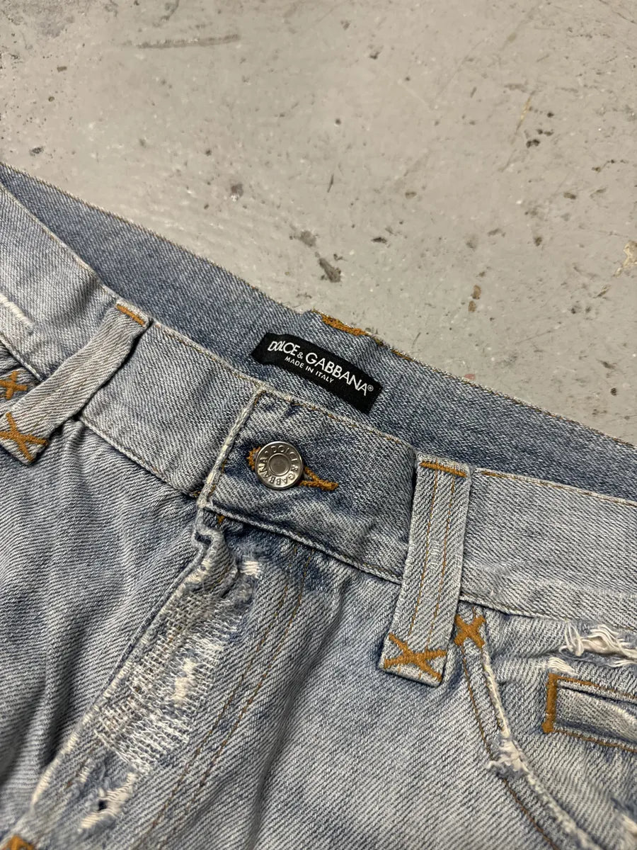 FW2002 Dolce & Gabbana Blue Distressed Denim Jeans pxqnVsC 11