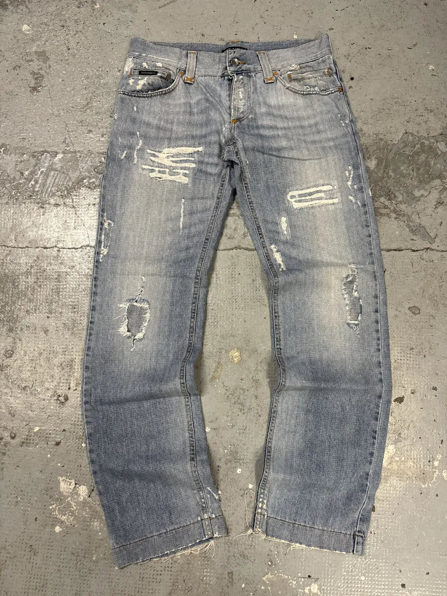 FW2002 Dolce & Gabbana Blue Distressed Denim Jeans pxqnVsC 3