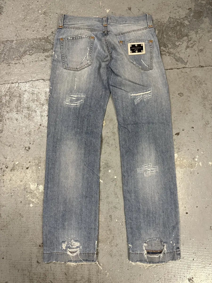 FW2002 Dolce & Gabbana Blue Distressed Denim Jeans pxqnVsC 4