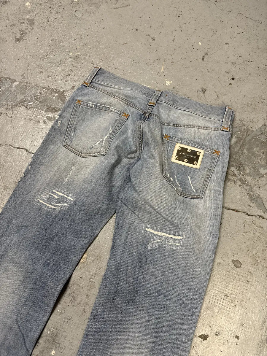 FW2002 Dolce & Gabbana Blue Distressed Denim Jeans pxqnVsC 6