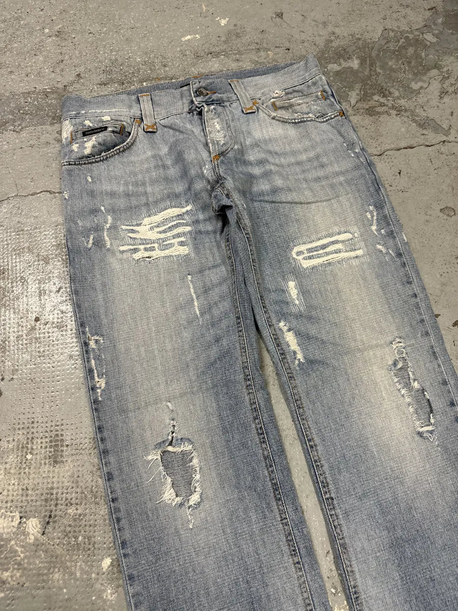 FW2002 Dolce & Gabbana Blue Distressed Denim Jeans pxqnVsC 7