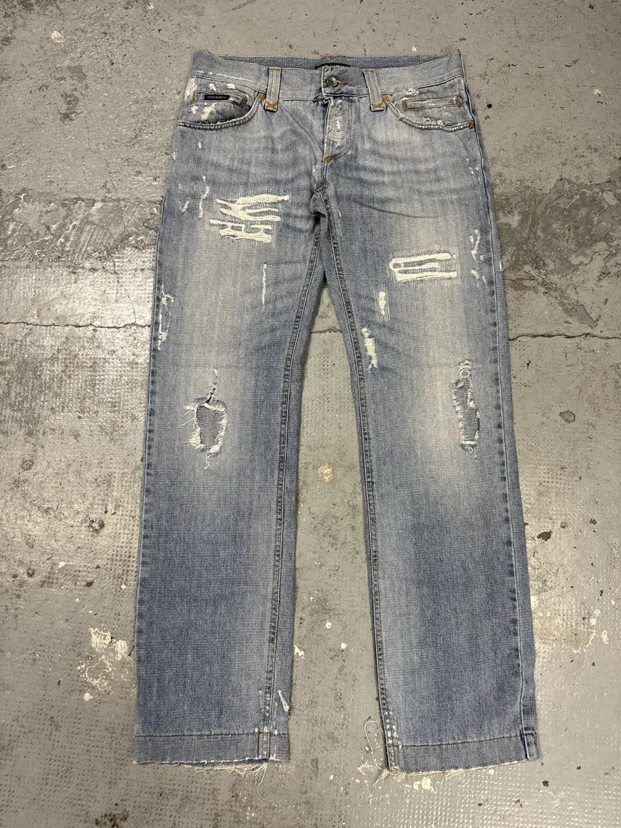 FW2002 Dolce & Gabbana Blue Distressed Denim Jeans pxqnVsC 8