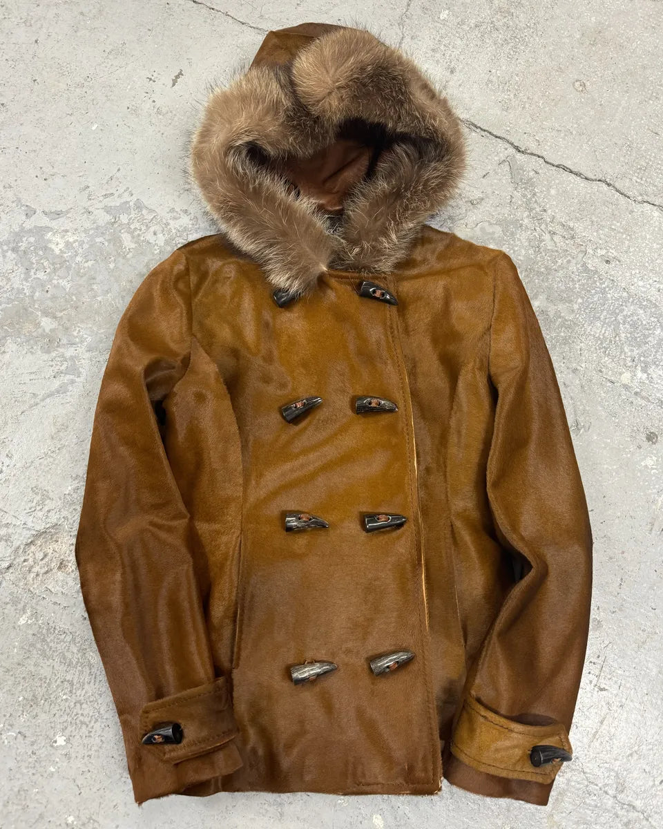 FW2002 Dolce & Gabbana Pony Hair Camel Calf Leather Duffle Coat (M/L) xeGVmWk 0