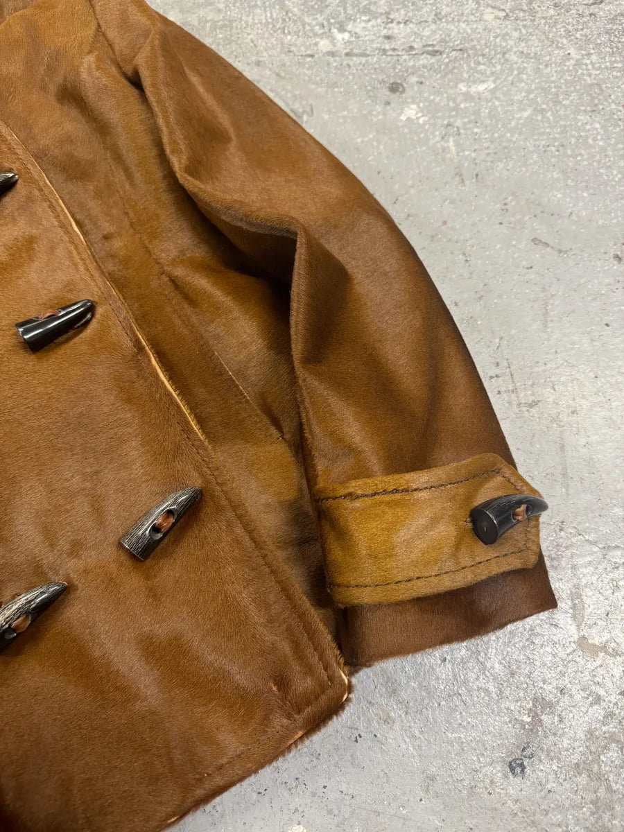 FW2002 Dolce & Gabbana Pony Hair Camel Calf Leather Duffle Coat xeGVmWk 10