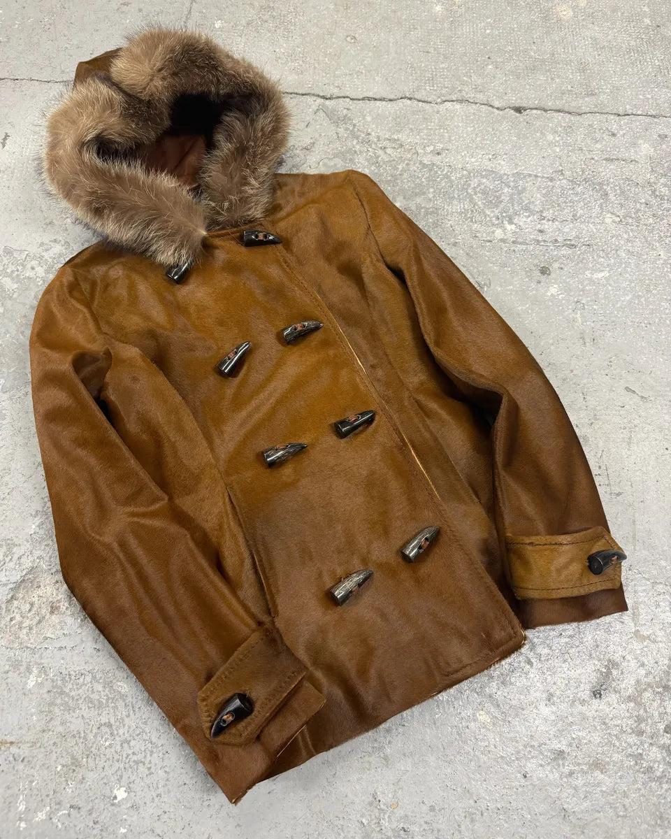 FW2002 Dolce & Gabbana Pony Hair Camel Calf Leather Duffle Coat (M/L) xeGVmWk 4