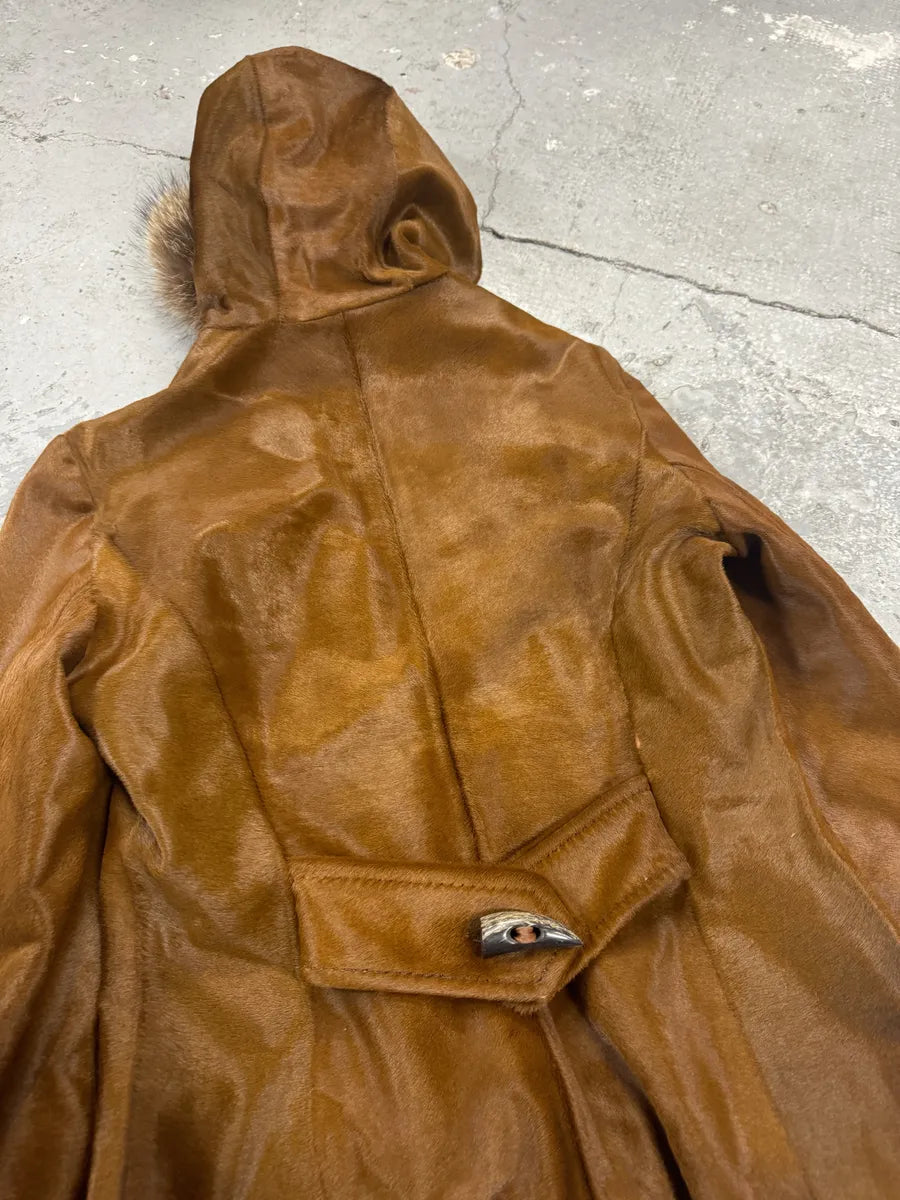FW2002 Dolce & Gabbana Pony Hair Camel Calf Leather Duffle Coat xeGVmWk 5