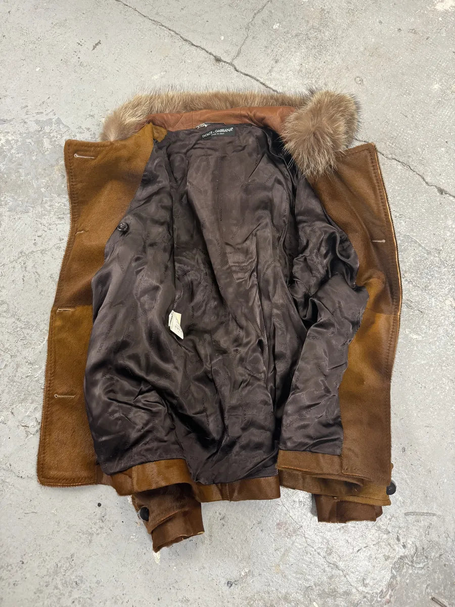 FW2002 Dolce & Gabbana Pony Hair Camel Calf Leather Duffle Coat (M/L) xeGVmWk 7