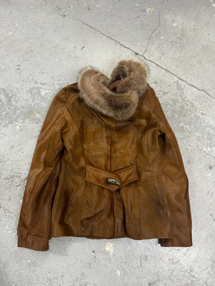 FW2002 Dolce & Gabbana Pony Hair Camel Calf Leather Duffle Coat (M/L) xeGVmWk 8