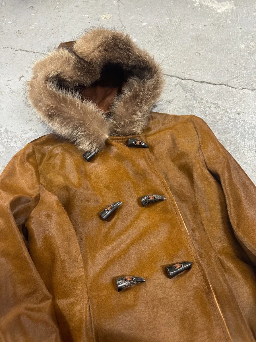 FW2002 Dolce & Gabbana Pony Hair Camel Calf Leather Duffle Coat xeGVmWk 9