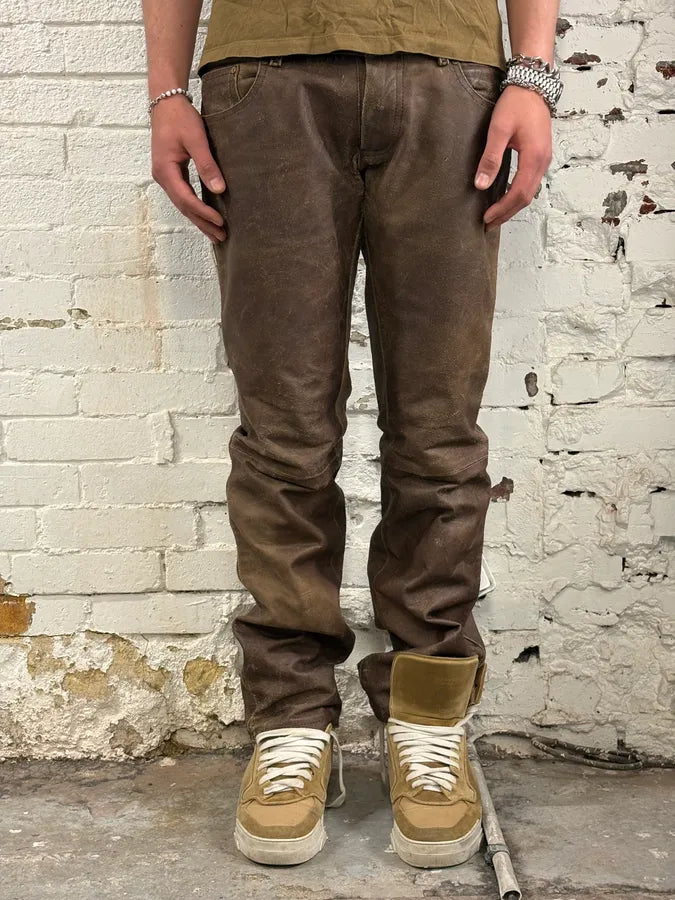 FW2002 Dsquared2 Brown Leather Eroded Pants WlbzIUl 1