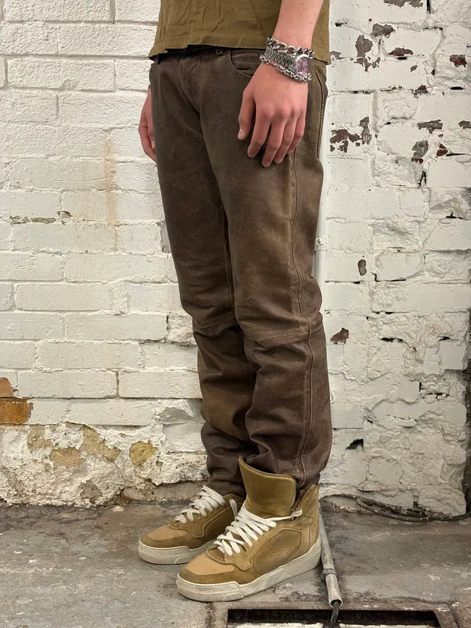 FW2002 Dsquared2 Brown Leather Eroded Pants WlbzIUl 2