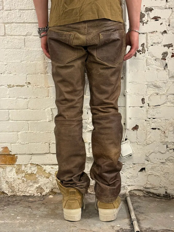 FW2002 Dsquared2 Brown Leather Eroded Pants WlbzIUl 3