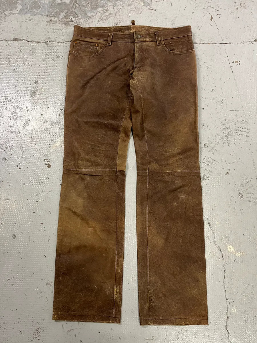 FW2002 Dsquared2 Brown Leather Eroded Pants WlbzIUl 4