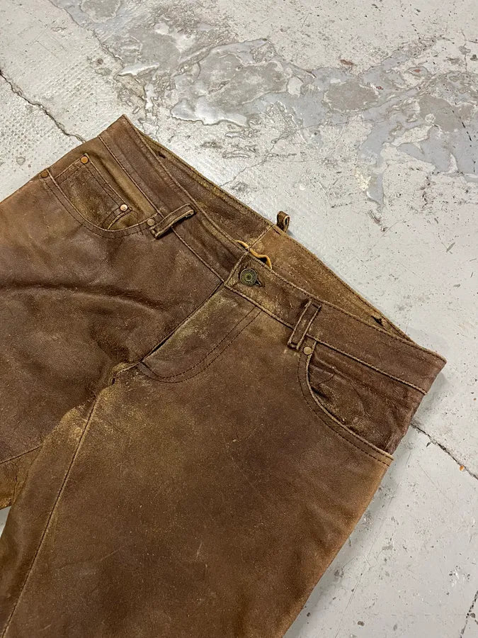FW2002 Dsquared2 Brown Leather Eroded Pants WlbzIUl 5