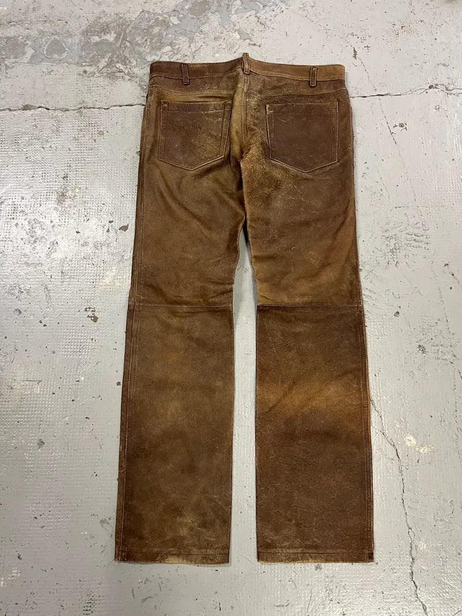 FW2002 Dsquared2 Brown Leather Eroded Pants WlbzIUl 7