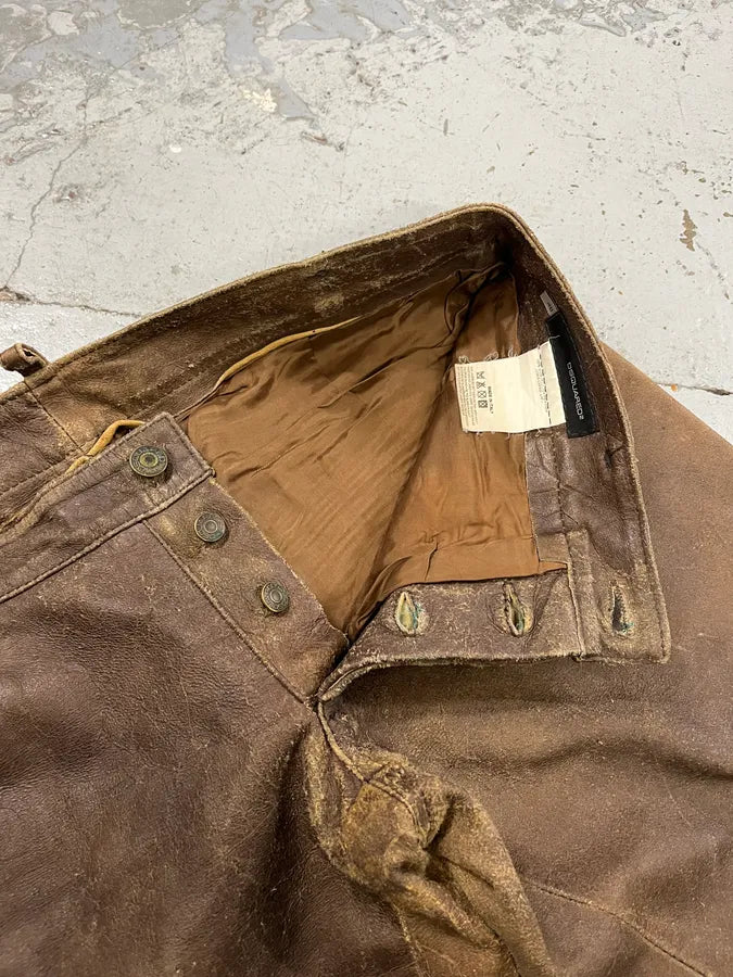 FW2002 Dsquared2 Brown Leather Eroded Pants WlbzIUl 8