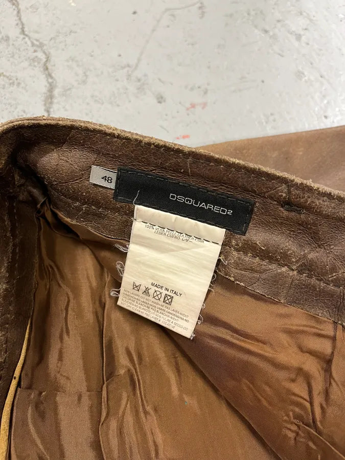 FW2002 Dsquared2 Brown Leather Eroded Pants WlbzIUl 9