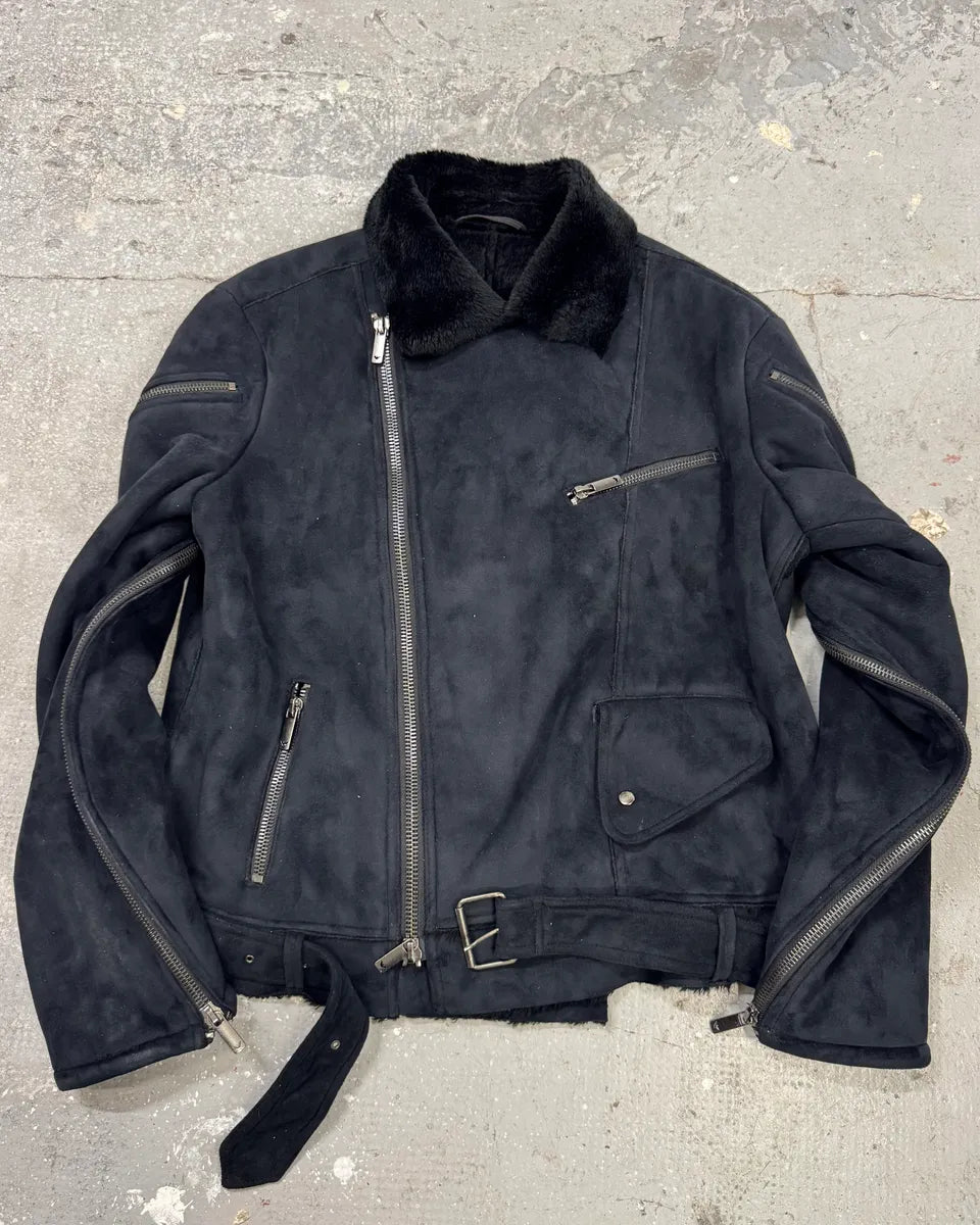 FW2002 Emporio Armani Tornado Arm Zips Asymmetrical Navy Jacket LiIpLWc 1