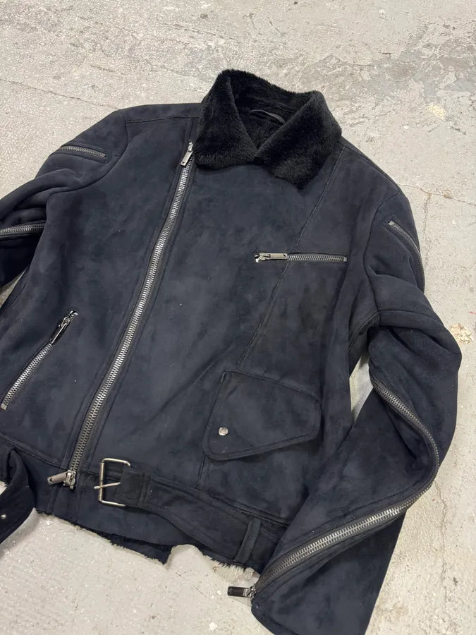 FW2002 Emporio Armani Tornado Arm Zips Asymmetrical Navy Jacket LiIpLWc 2