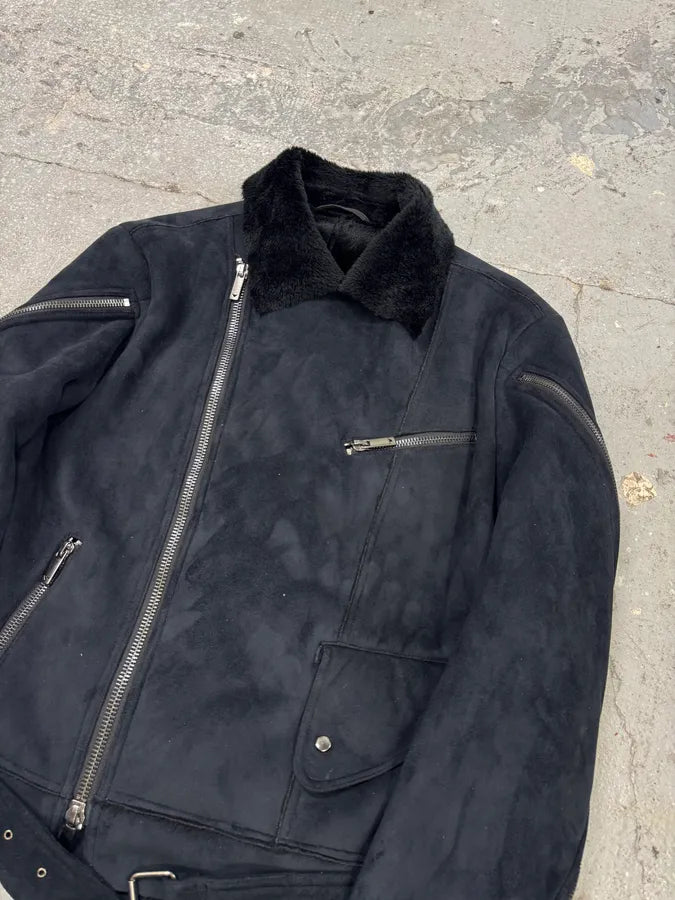 FW2002 Emporio Armani Tornado Arm Zips Asymmetrical Navy Jacket LiIpLWc 3