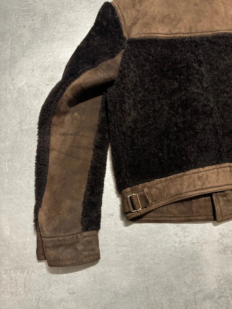 FW2002 Gucci Brown Shearling Lamb Fur Italian Leather Jacket (M) 1