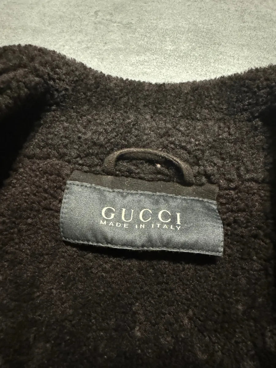 FW2002 Gucci Brown Shearling Lamb Fur Italian Leather Jacket (M) 12