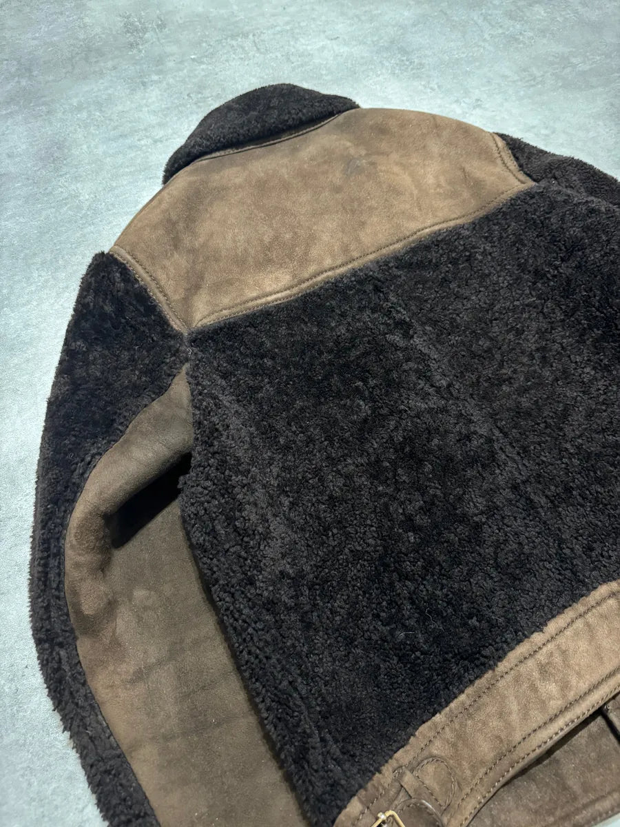 FW2002 Gucci Brown Shearling Lamb Fur Italian Leather Jacket (M) 2