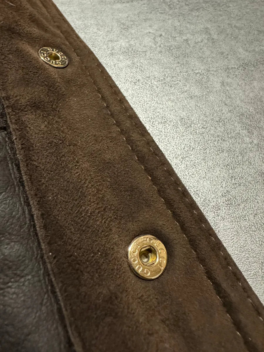 FW2002 Gucci Brown Shearling Lamb Fur Italian Leather Jacket (M) 5