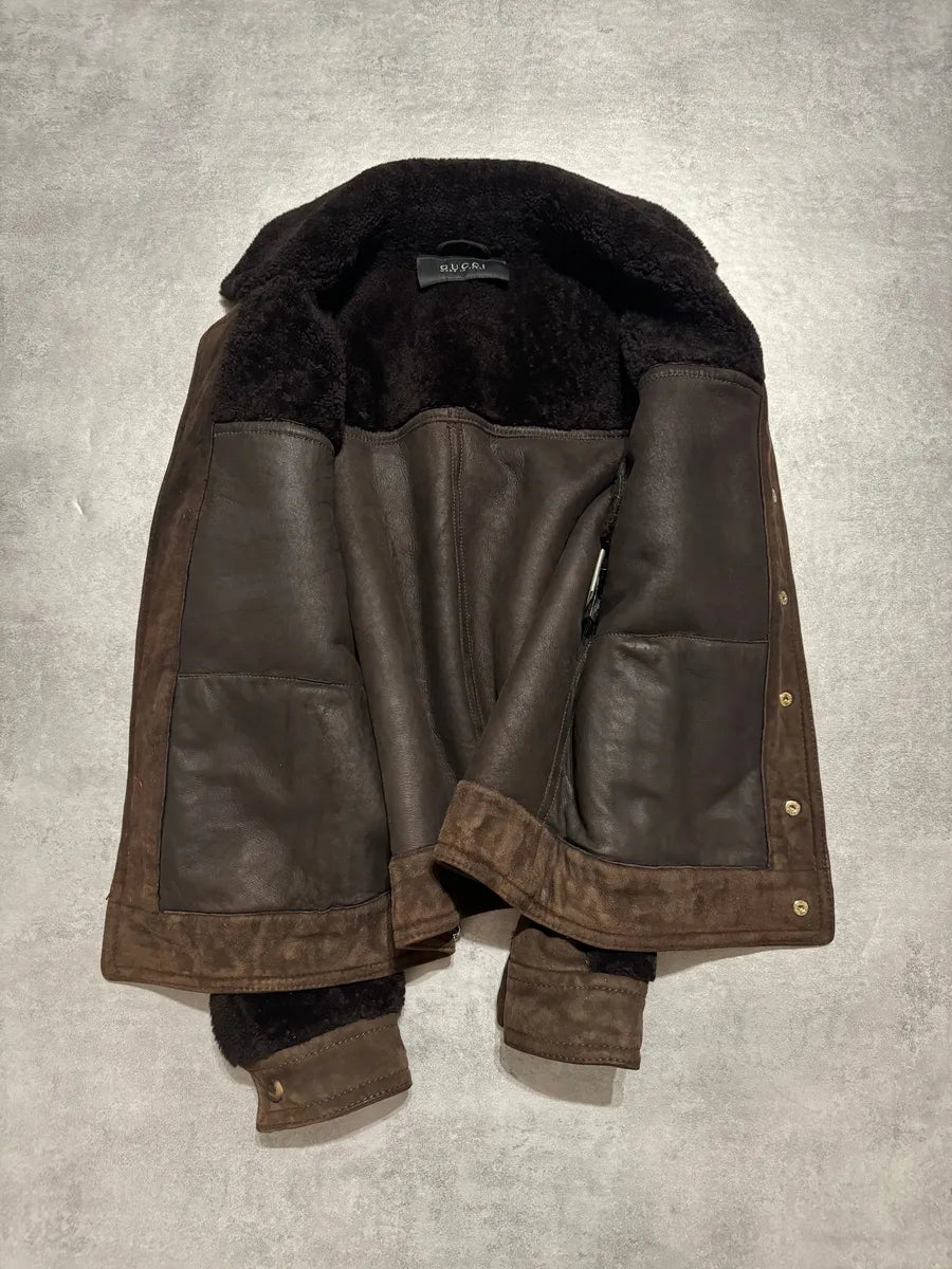FW2002 Gucci Brown Shearling Lamb Fur Italian Leather Jacket (M) 6